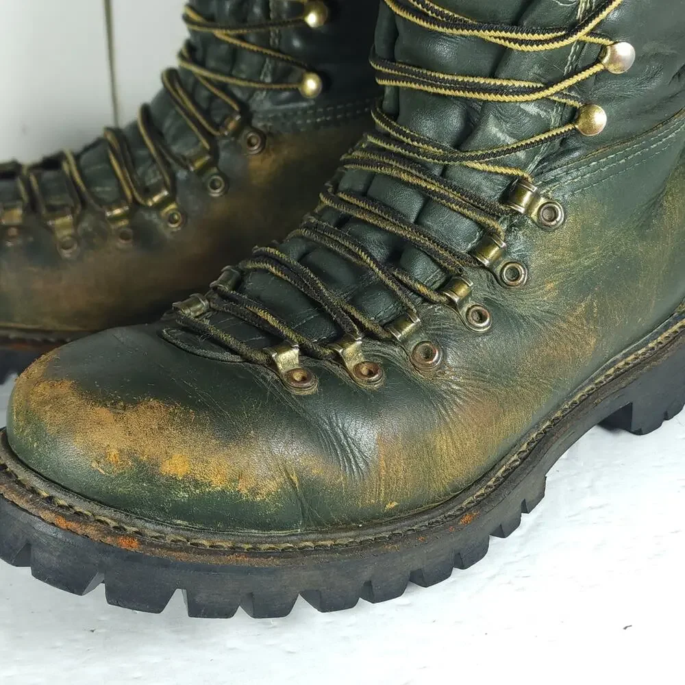 Herman Survivors Men's Vtg 60's US9/ 4N Green Leather Insulated Logger Boots